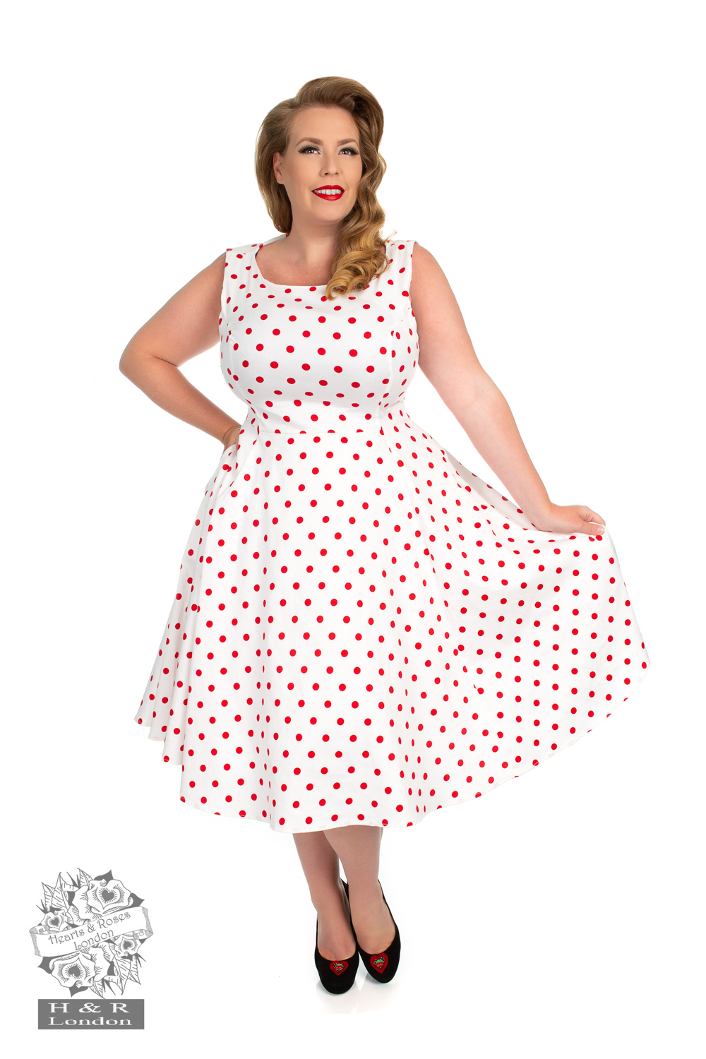 Cindy Polka Dot Swing Dress in White